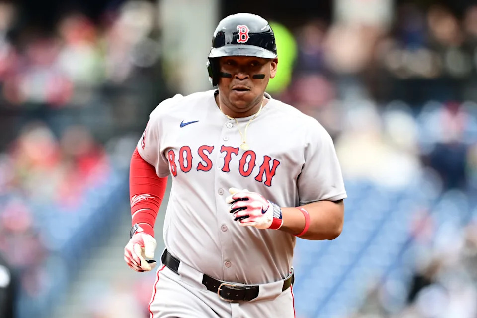 Boston Red Sox designated hitter Rafael Devers (11) rounds the bases after hitting a home run during the third inning against the Cleveland Guardians at Progressive Field.Ken Blaze-Imagn Images