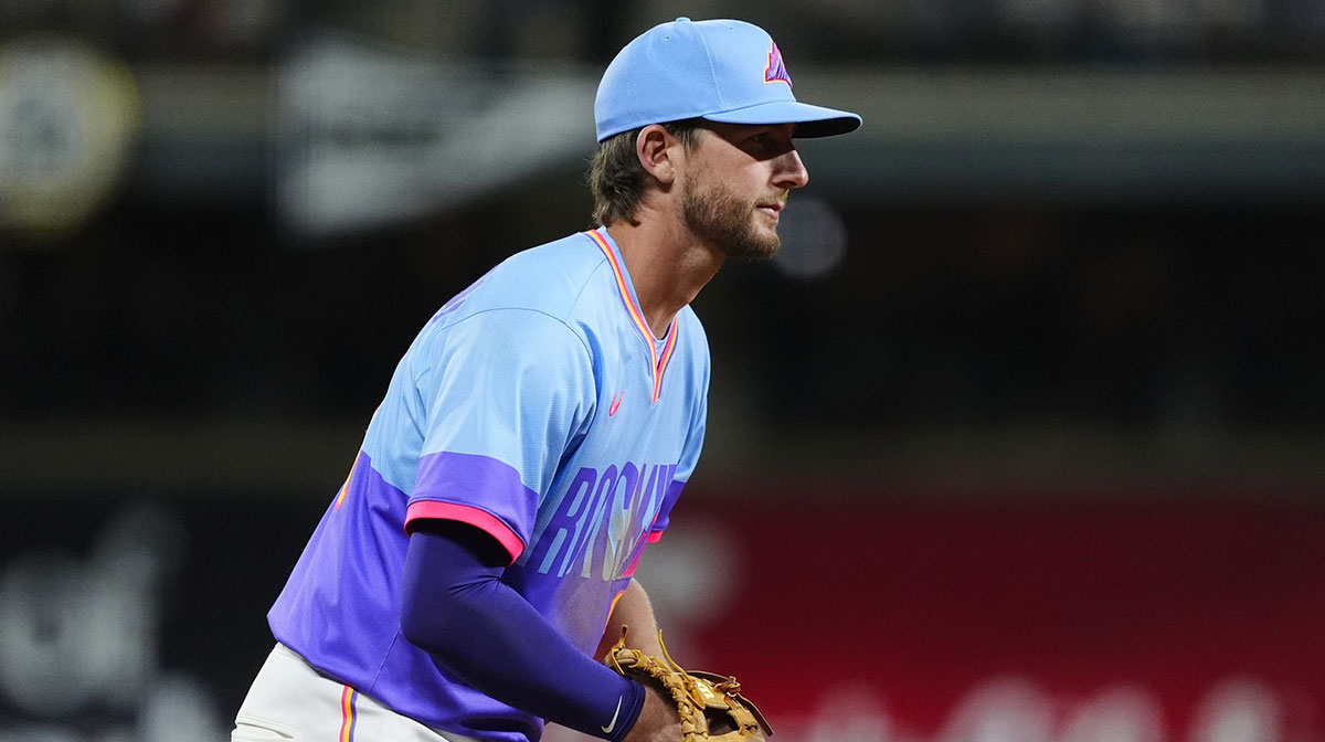  Colorado Rockies third base Ryan McMahon (24) during the ninth inning against the New York Yankees at Coors Field.