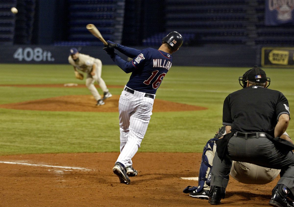 Marlin Levison - Strib 06/17/05 - Assign#95138- Twins vs San Diego IN THIS PHOTO: Glenn Williams #16 knocks in the winning run in the 11th inning for a Twins victory.