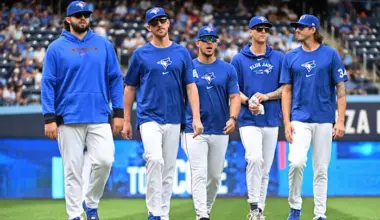 Toronto Blue Jays pitchers Bowden Francis and Kevin Gausman have a standoff