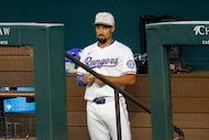 Texas Rangers second base Marcus Semien (2) is seen before a baseball game against the...
