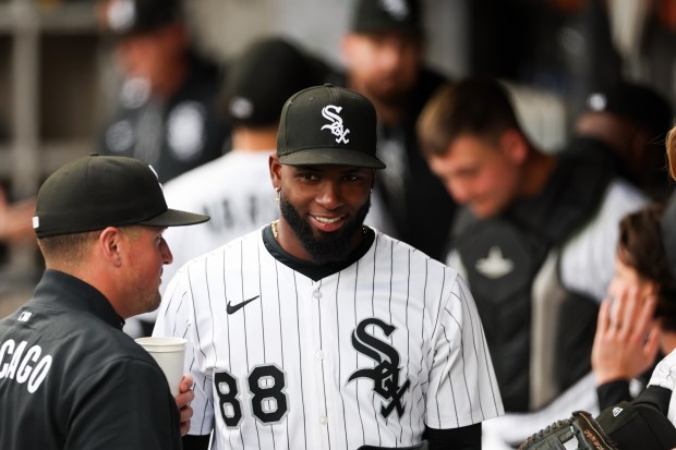 Chicago White Sox outfielder Luis Robert Jr. (88) walks through the dugout before the first inning against the Seattle Mariners at Rate Field on Monday, May 19, 2025, in Chicago. (Armando L. Sanchez/Chicago Tribune)