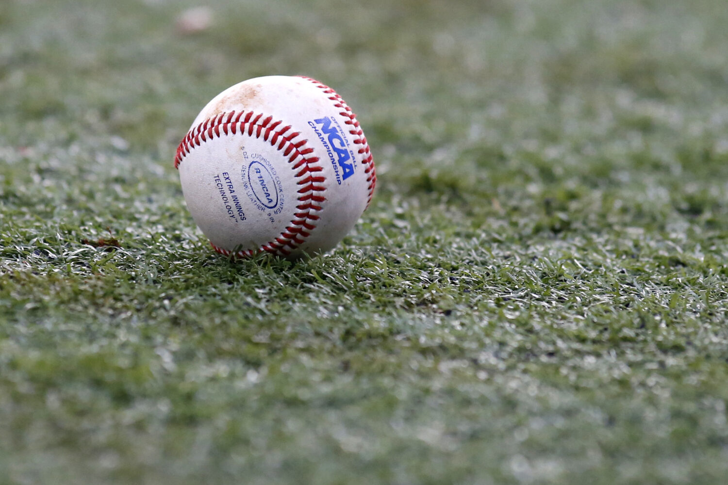 FILE - The NCAA logo is seen on a baseball during an NCAA college baseball tournament regional game...