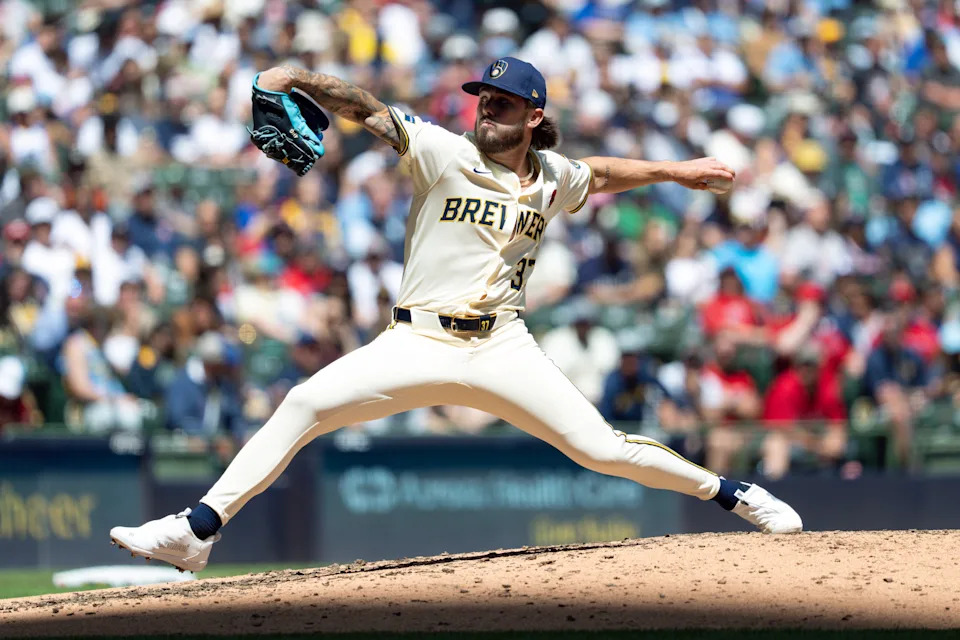 May 26, 2025; Milwaukee, Wisconsin, USA; Milwaukee Brewers pitcher DL Hall (37) throws a pitch during the fifth inning against the Boston Red Sox at American Family Field. Mandatory Credit: Jeff Hanisch-Imagn Images