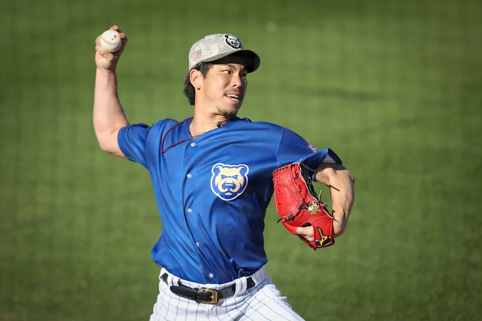 Kenta Maeda throws a pitch for the Iowa Cubs on May 17.