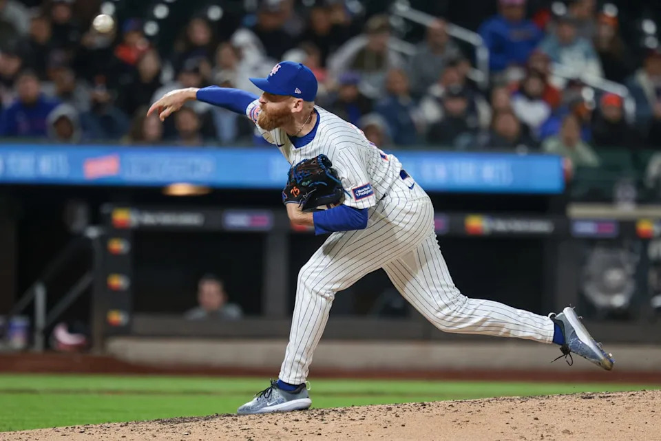 May 12, 2024; New York City, New York, USA; New York Mets relief pitcher Reed Garrett (75) delivers a pitch during the sixth inning against the Atlanta Braves at Citi Field. Mandatory Credit: Vincent Carchietta-USA TODAY Sports