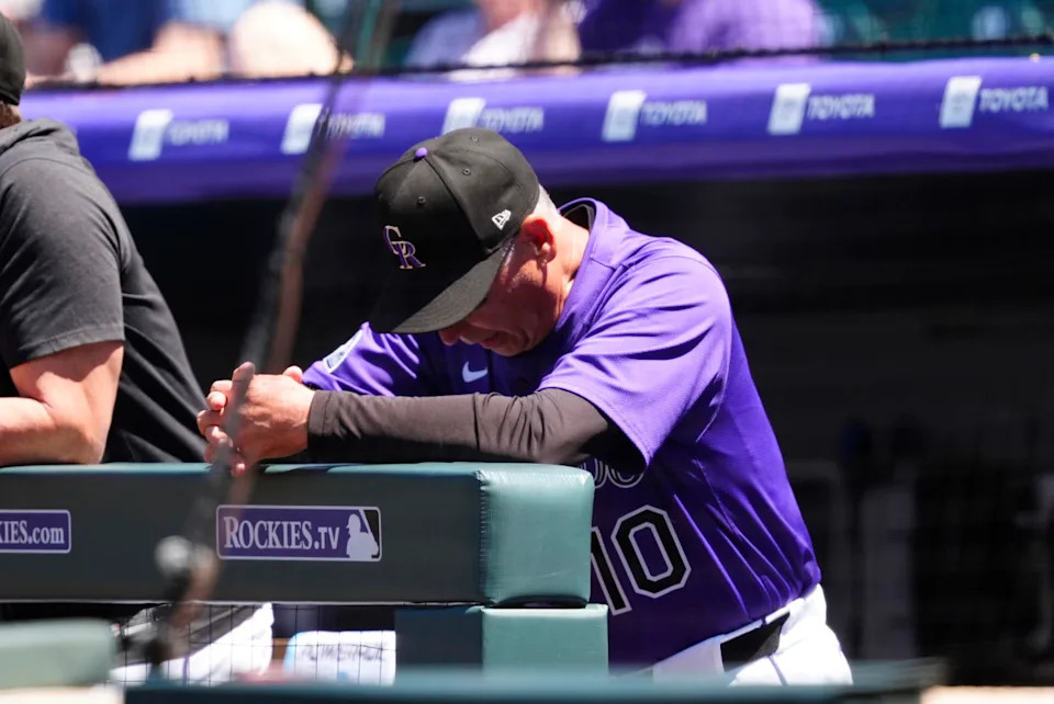 Colorado Rockies manager Bud Black (10) in the dugout at Coors Field.Ron Chenoy-Imagn Images