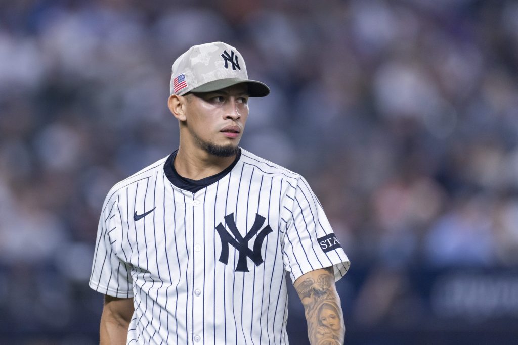 Jonathan Loaisiga walks off after the sixth inning at Yankee Stadium, Friday, May 16, 2025, in Bronx, NY.