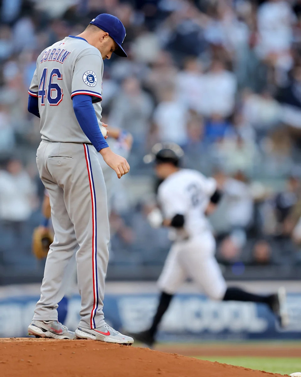May 20, 2025; Bronx, New York, USA; New York Yankees designated hitter Ben Rice (22) rounds the bases after hitting a solo home run against Texas Rangers starting pitcher Patrick Corbin (46) during the second inning at Yankee Stadium.