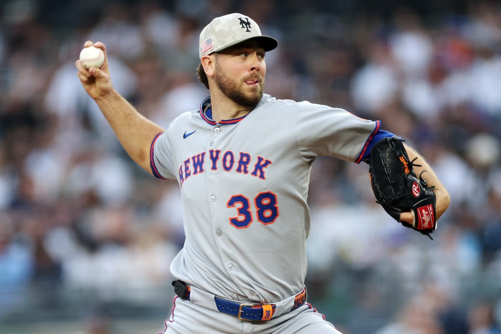 Tylor Megill pitches during the first inning against the New York Yankees on May 16, 2025. 
