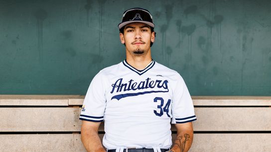 Colin Yeaman poses for a photo at Cicerone Field at Anteater Ballpark on May 7, 2025 in Irvine, California. 