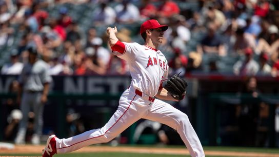 Los Angeles Angels pitcher, pitches during the game against the Miami Marlins on Sunday, May 25, 2025, at Angel Stadium in Anaheim, CA. Los Angeles Angels pitcher, pitches during the game against the Miami Marlins on Sunday, May 25, 2025, at Angel Stadium in Anaheim, CA.