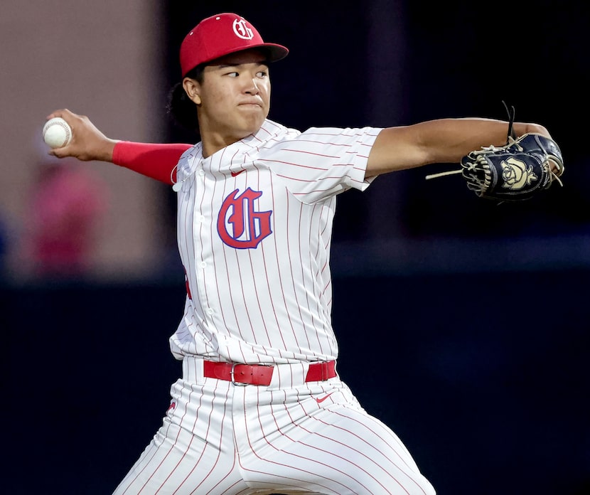Grapevine starting pitcher Benjamin Chen makes a third inning pitch against Argyle during a...