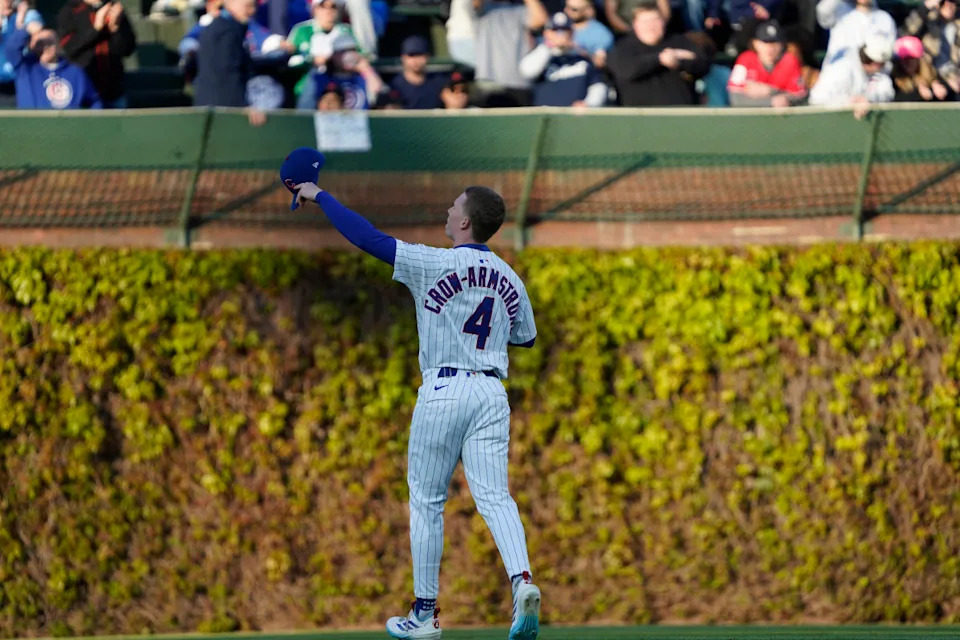 Chicago Cubs outfielder Pete Crow-Armstrong (4) waves to the fans before a game against the San Francisco Giants at Wrigley Field.David Banks-Imagn Images