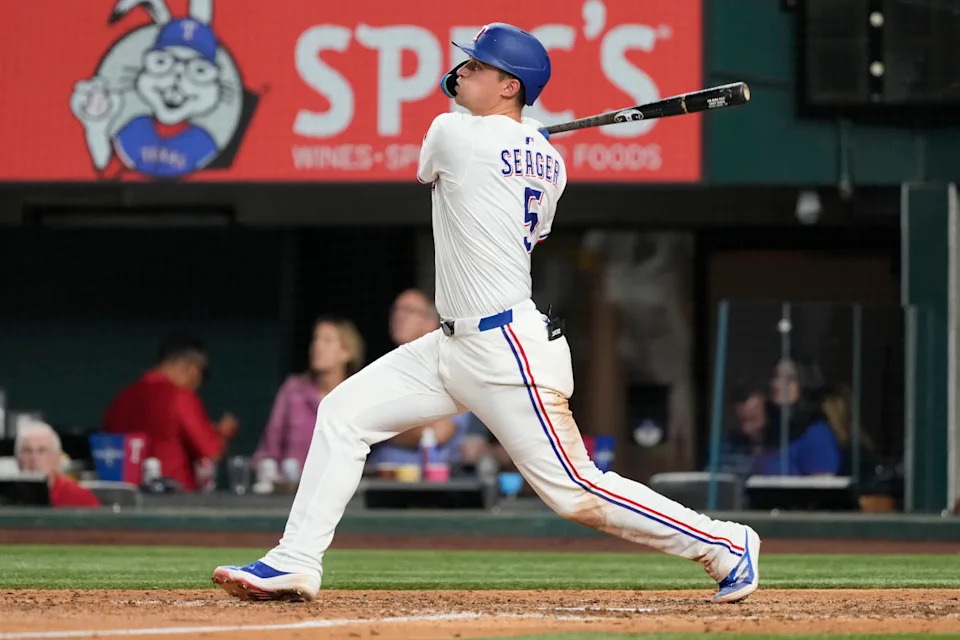 Texas Rangers shortstop Corey Seager crushes a home run at Globe Life Field on April 17, 2025.Jim Cowsert-Imagn Images