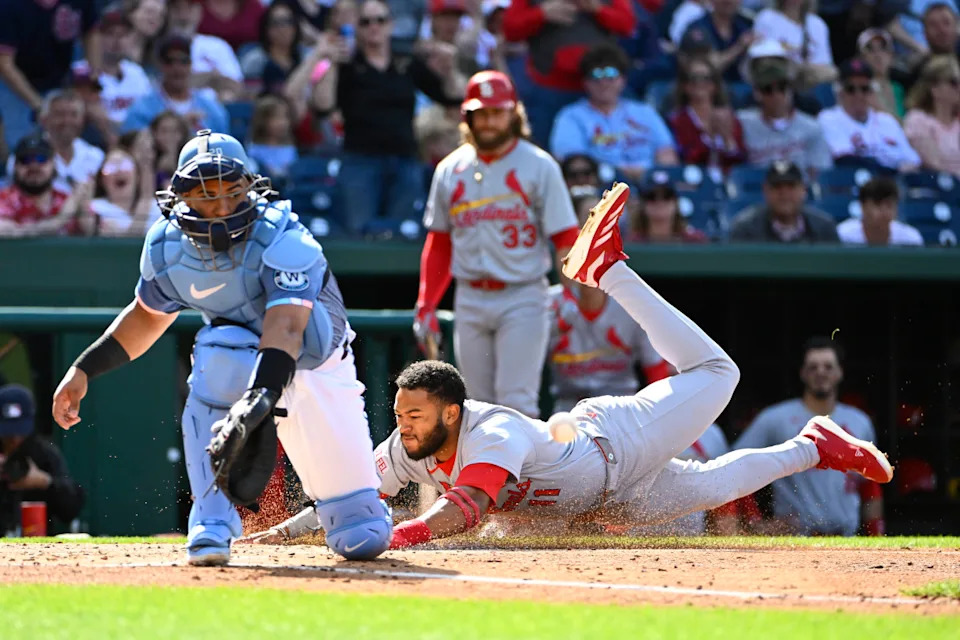 St. Louis Cardinals center fielder Victor Scott II scores at Nationals Park on May 10.Brad Mills-Imagn Images