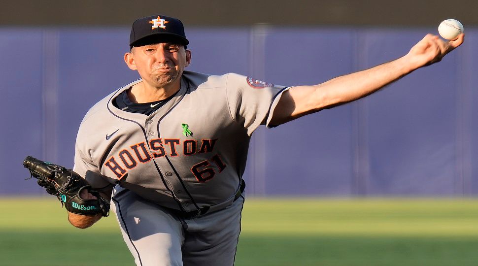 Houston Astros pitcher Colton Gordon delivers to the Tampa Bay Rays during the first inning of a baseball game Monday, May 19, 2025, in Tampa, Fla. (AP Photo/Chris O'Meara)