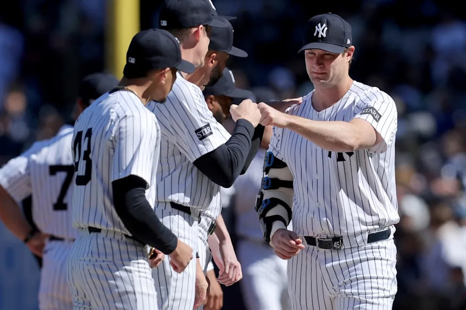 New York Yankees pitcher Gerrit Cole is introduced on Opening Day 2025.© Brad Penner-Imagn Images