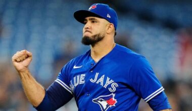 Toronto Blue Jays relief pitcher Yimi Garcia is in serious trouble