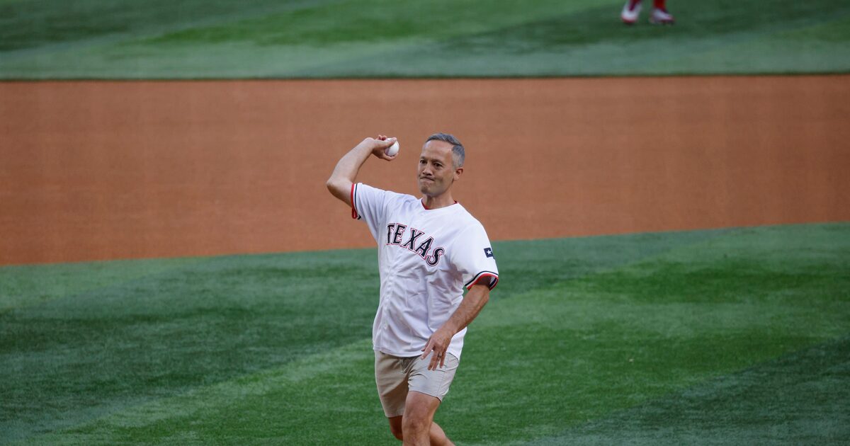 Texas Tech’s Grant McCasland throws first pitch at Texas Rangers-Cardinals game