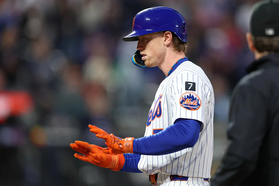 New York Mets third baseman Brett Baty (7)© Vincent Carchietta-Imagn Images