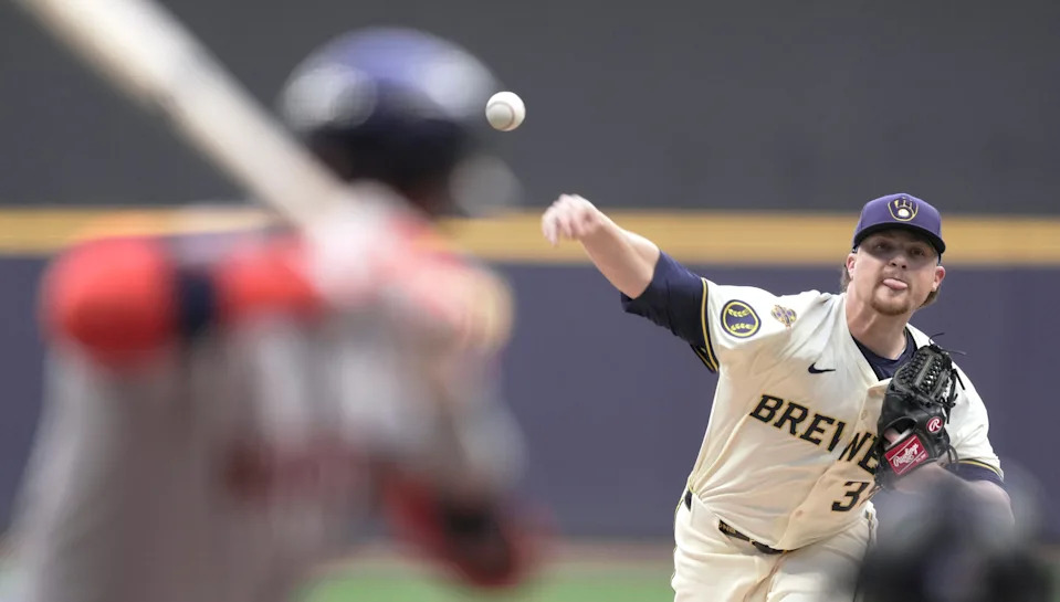 Milwaukee Brewers pitcher Chad Patrick (39) throws during the first inning of their game against the Houston Astros Tuesday, May 6, 2025 at American Family Field in Milwaukee, Wisconsin.