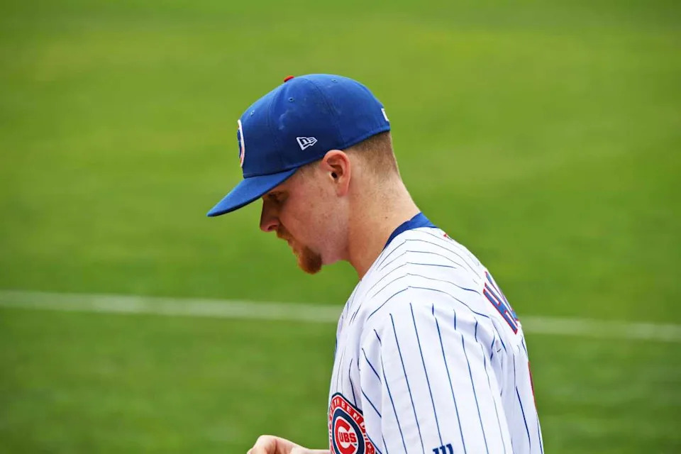 Cade Horton sits during a warmup at Four Winds Feild.© MATTIE NERETIN / USA TODAY NETWORK