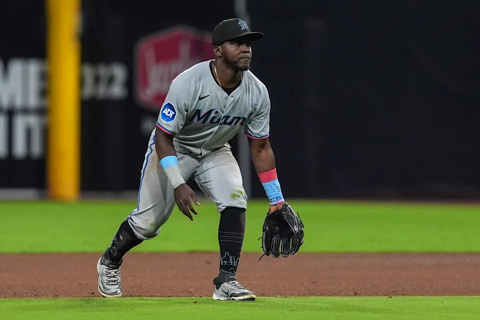 SAN DIEGO, CALIFORNIA - MAY 27: Ronny Simon #41 of the Miami Marlins during the game against the San Diego Padres at Petco Park on May 27, 2025 in San Diego, California. (Photo by Jasen Vinlove/Miami Marlins/Getty Images)