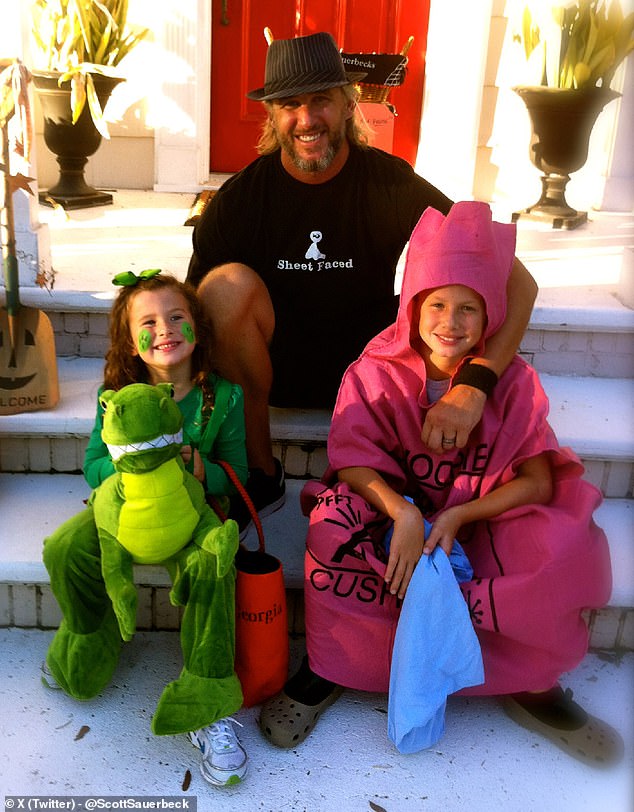 He leaves behind wife and their two children (Pictured: Sauerbeck with his kids in 2011)