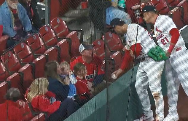 No one was seriously hurt in the scary incident and Arenado gifted the young girl the ball