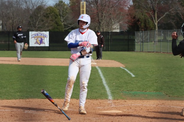 Streamwood graduate Nick Weaver reacts after getting hit by a pitch for Elgin Community College during a game this season. (ECC photo)