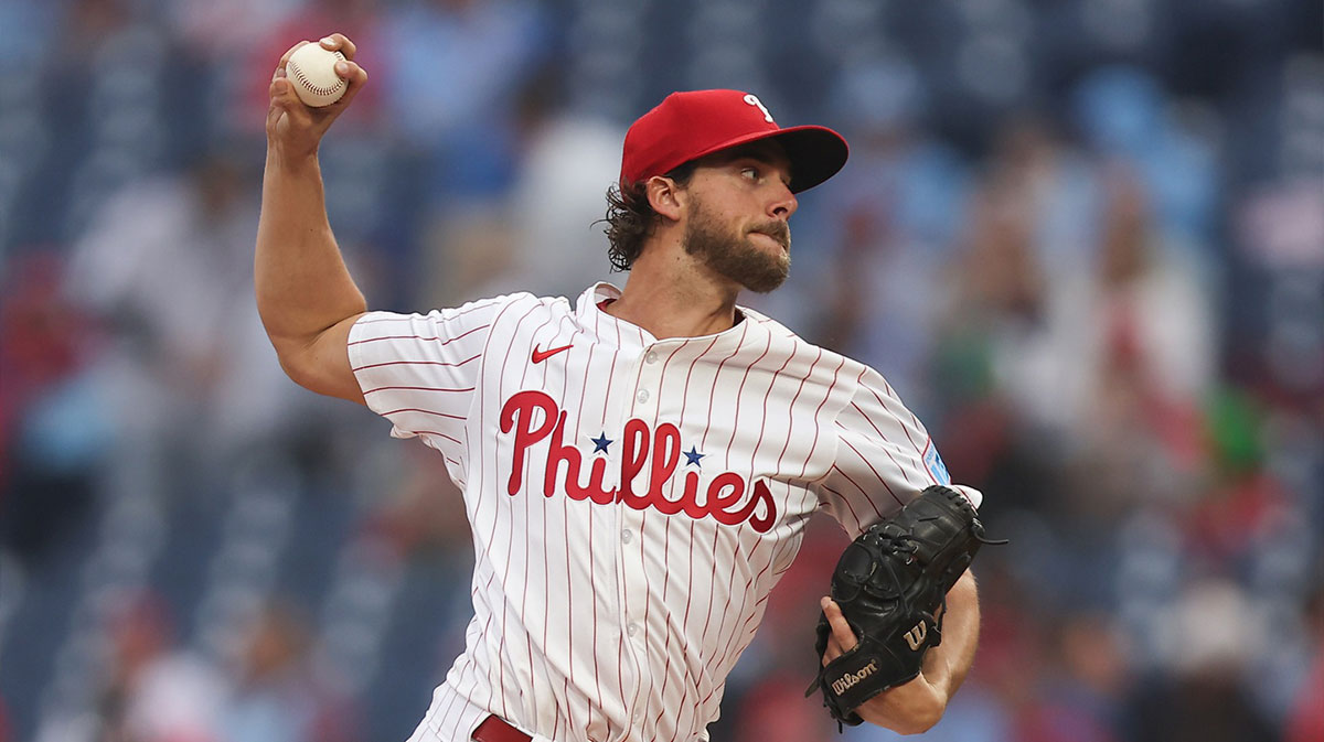 Philadelphia Phillies pitcher Aaron Nola (27) throws a pitch during the first inning against the St. Louis Cardinals at Citizens Bank Park.