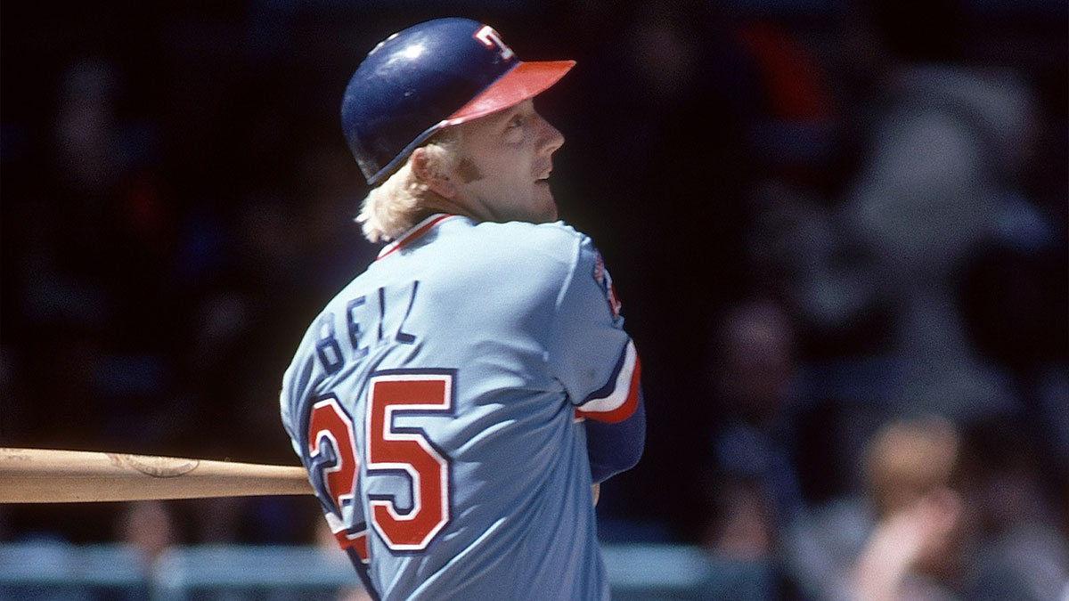 Texas Rangers third baseman Buddy Bell in action at the plate.