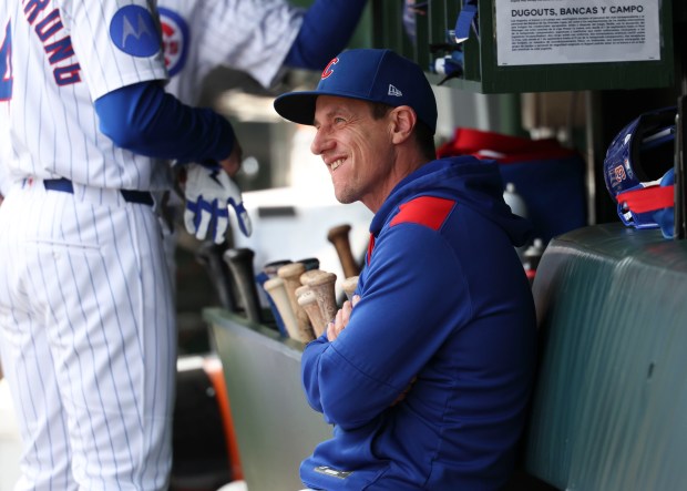 Chicago Cubs manager Craig Counsell sits in the dugout Wednesday, May 7, 2025, at Wrigley Field. (Brian Cassella/Chicago Tribune)