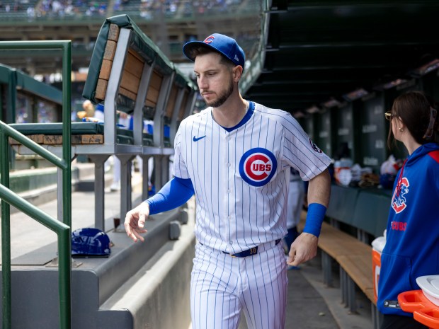 Chicago Cubs outfielder Kyle Tucker prepares for the game Wednesday, May 7, 2025, at Wrigley Field. (Brian Cassella/Chicago Tribune)