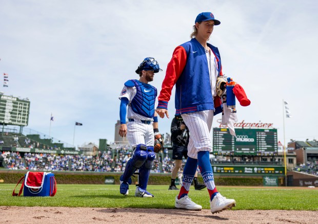 Chicago Cubs pitcher Ben Brown prepares for his start Wednesday, May 7, 2025, at Wrigley Field. (Brian Cassella/Chicago Tribune)