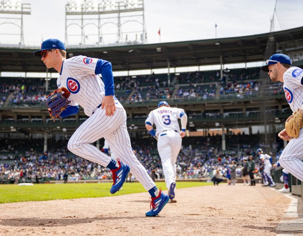 Chicago Cubs outfielder Pete Crow-Armstrong takes the field Wednesday, May 7, 2025, at Wrigley Field. (Brian Cassella/Chicago Tribune)