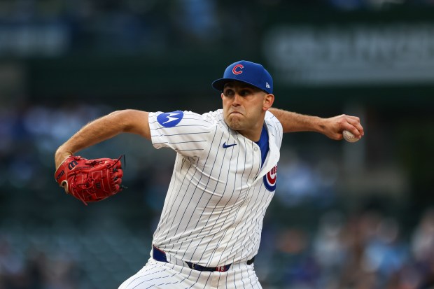 Cubs starter Matthew Boyd delivers during the first inning against the Rockies on May 28, 2025, at Wrigley Field. (Audrey Richardson/Chicago Tribune)