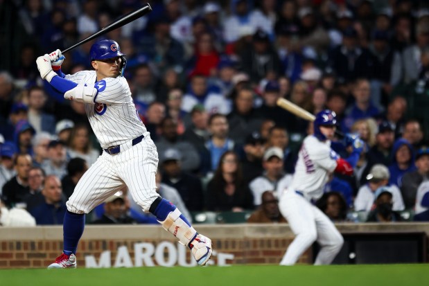Cubs designated hitter Seiya Suzuki prepares to hit during the third inning against the Rockies on May 28, 2025, at Wrigley Field. (Audrey Richardson/Chicago Tribune)