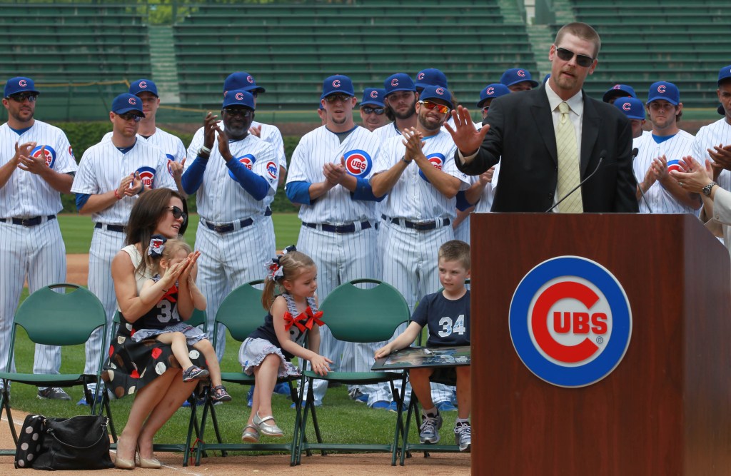 Cubs pitcher Kerry Wood retires after striking out one batter at Wrigley Field