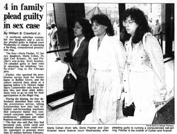 On May 20, 1987, four family members pleaded guilty to charges of operating a "sex-by-order" prostitution ring. (Chicago Tribune)