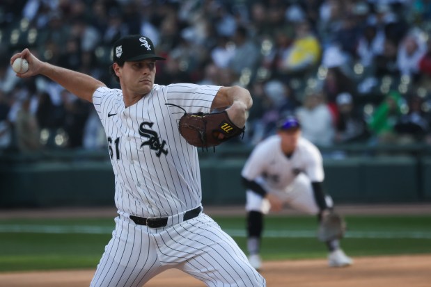White Sox reliever Mike Vasil delivers during the sixth inning against the Red Sox on April 12, 2025, at Rate Field. (Audrey Richardson/Chicago Tribune)