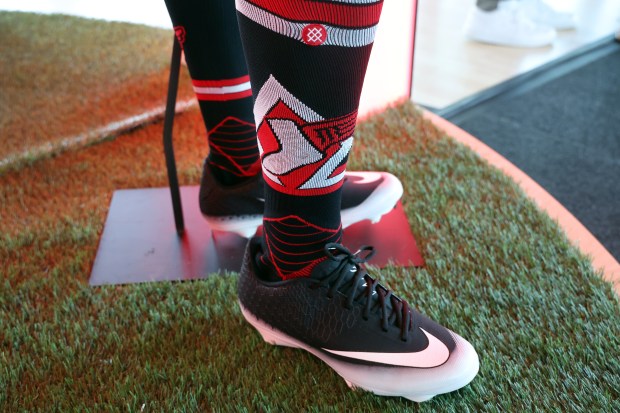 The White Sox unveil new Nike City Connect Series uniforms, including socks, Monday, April 28, 2025, at 167 Events in Chicago. (Terrence Antonio James/Chicago Tribune)