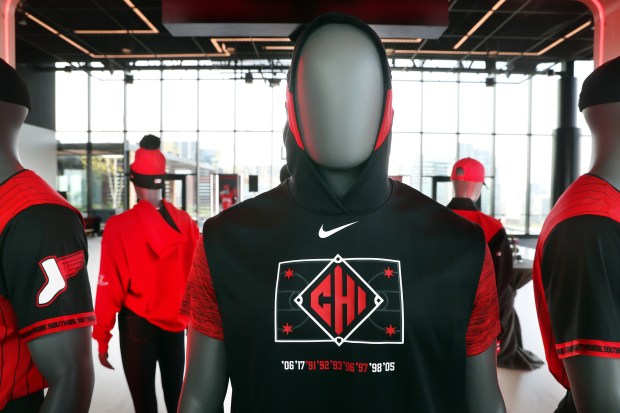 The White Sox unveil new Nike City Connect Series uniforms and athletic clothing such as hoodies Monday, April 28, 2025, at 167 Events in Chicago. (Terrence Antonio James/Chicago Tribune)