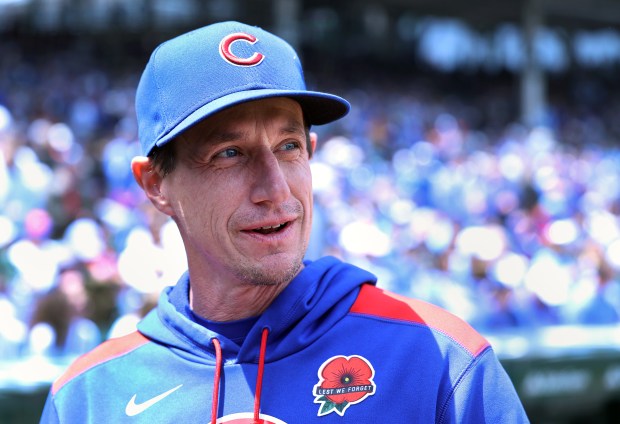 Chicago Cubs manager Craig Counsell stands on the field before the start of a game against the Colorado Rockies at Wrigley Field in Chicago on May 26, 2025. (Chris Sweda/Chicago Tribune)