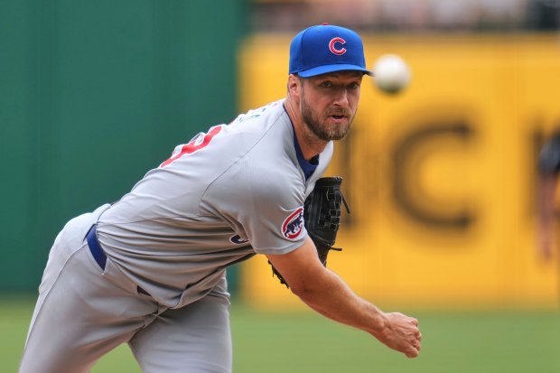 Cubs starter Colin Rea delivers during the first inning against the Pirates on May 1, 2025, in Pittsburgh. (Gene J. Puskar/AP)