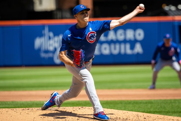 Chicago Cubs pitcher Matthew Boyd (16) throws during the second inning of the baseball game against the New York Mets, Sunday, May 11, 2025, in New York. (AP Photo/Angelina Katsanis)