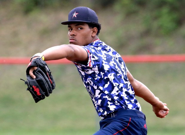 Pittston Area starter Elijah Barr prepares to deliver a pitch against Hazleton Area in Hughestown on Monday, May 5, 2025. BILL TARUTIS / CONTRIBUTING PHOTOGRAPHER