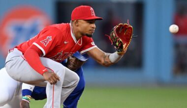 Christian Moore #94 of the Los Angeles Angels...