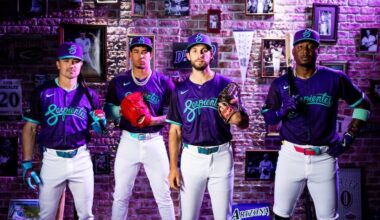 Diamonbacks unveiling purple and teal City Connect during Dodgers series